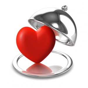 3d Silver tray with romantic red heart